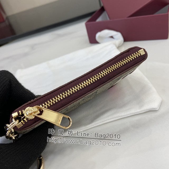 Gucci專櫃古馳最新款飾貓頭鷹細節GG迷你錢包零錢包 jh2031型號：818768